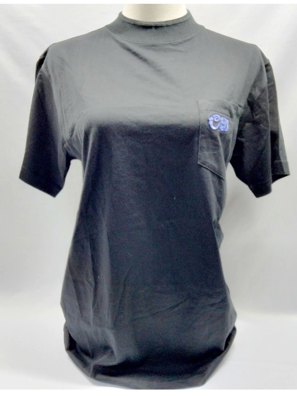 Dior Black Short-Sleeve Pocket Tee with Blue Embroidered Detail